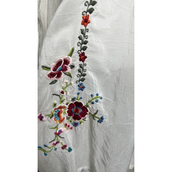 Johnny Was Medium Embroidered Ivory Pintuck Sheer Boho Festival Tunic Dress - Picture 9 of 12